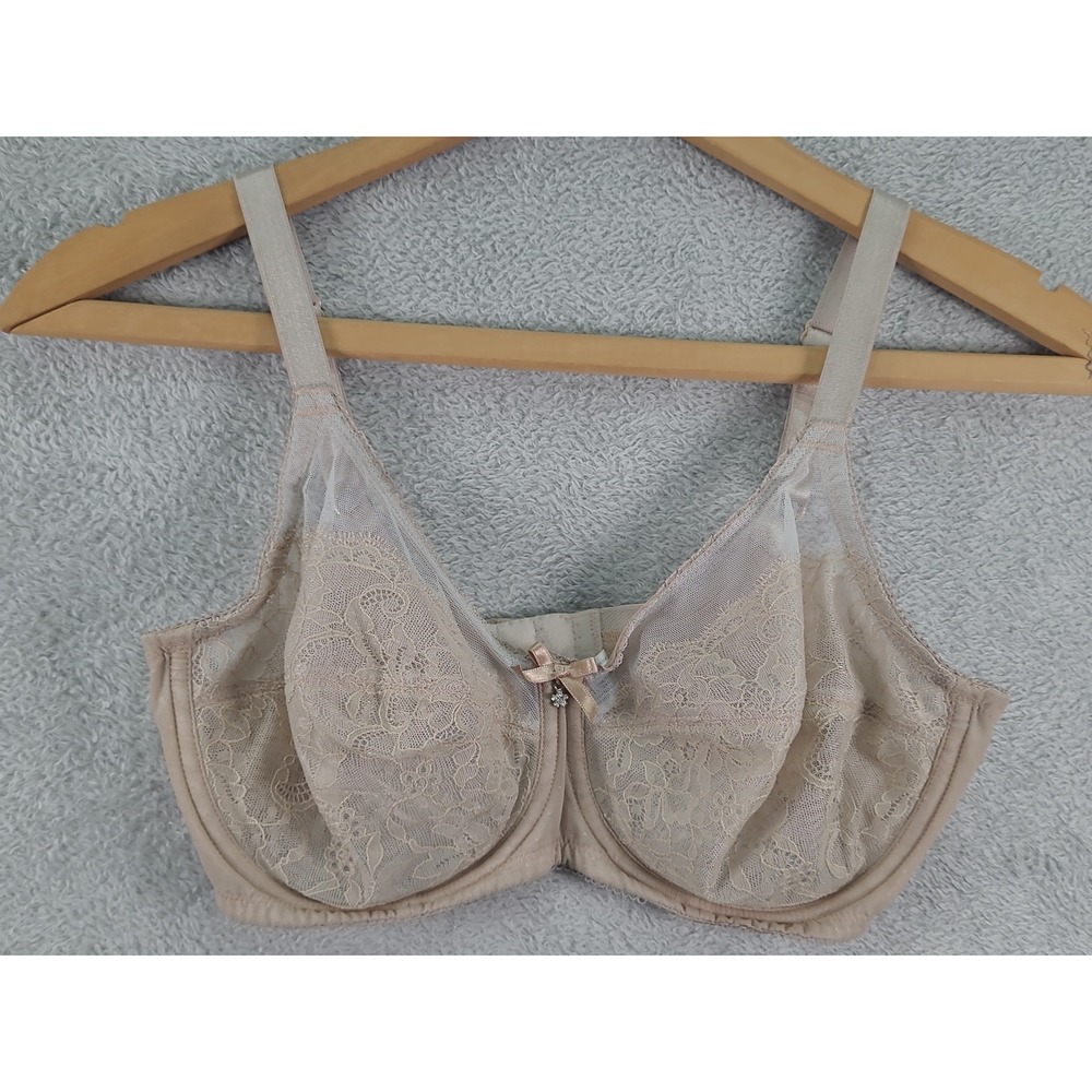 Wacoal 855186 Women Beige Floral Lace Mesh Full Coverage Underwire Bra 36D